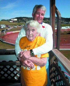 Pearl Hoel hosted up to two dozen motorcyclists in her home and garage during Rally Week. Her son, Jack, sometimes accompanied her to the race track in Sturgis.