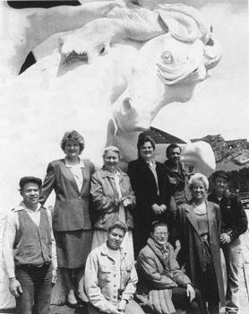The Ziolkowski family continues to work together on the mountain carving. Standing, left to right, are Adam, Jadwiga, Ruth, Anne, Casimir, Marinka and Mark. Seated, from left, are Monique and Dawn.